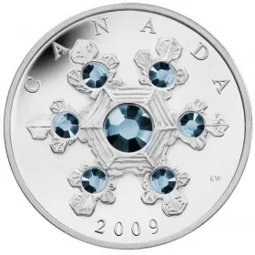 2009 Canadian $20 Blue Crystal Snowflake 1 oz Fine Silver Coin