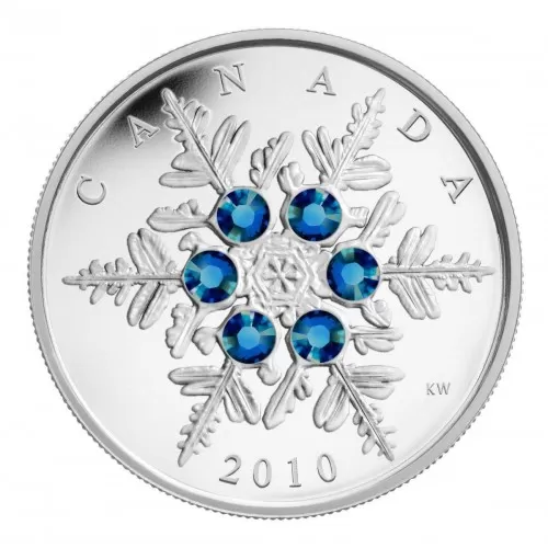 2010 Canadian $20 Blue Crystal Snowflake 1 oz Fine Silver Coin - no outside box