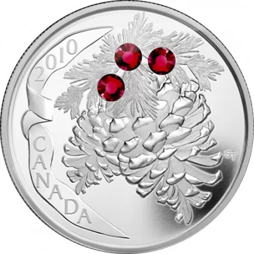 2010 Canadian $20 Ruby Holiday Pine Cones Swarovski® Crystal & Fine Silver Coin