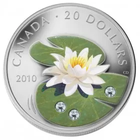 2010 Canadian $20 Water Lily Swarovski® Crystal & Fine Silver Coloured Coin-no outside box