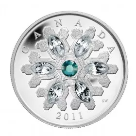 2011 Canadian $20 Swarovski® Crystal Snowflake Emerald Fine Silver Coin