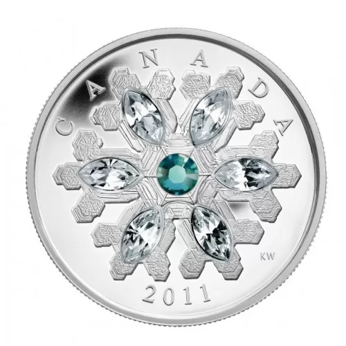 2011 Canadian $20 Swarovski® Crystal Snowflake Emerald Fine Silver Coin