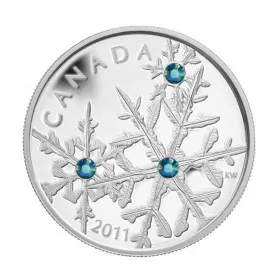 2011 Canadian $20 Crystal Series: Montana Blue Small Crystal Snowflake Fine Silver Coin