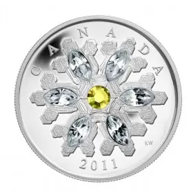 2011 Canadian $20 Swarovski® Crystal Snowflake Topaz Fine Silver Coin