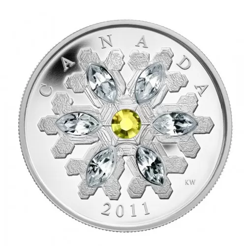 2011 Canadian $20 Swarovski® Crystal Snowflake Topaz Fine Silver Coin