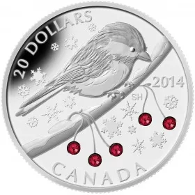 2014 Canadian $20 Chickadee with Swarovski® Crystal Winter Berries 1 oz Fine Silver Coin