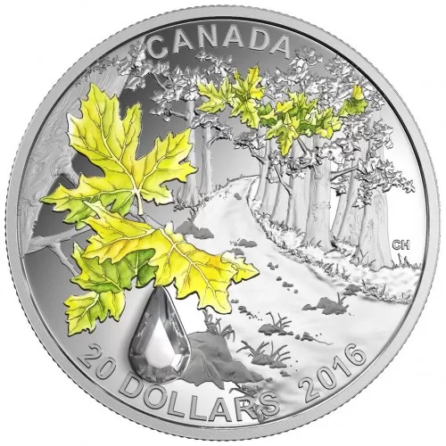2016 Canadian $20 Jewel of the Rain: Bigleaf Maple 1 oz Fine Silver Coin