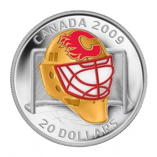 2009 Canadian $20 Calgary Flames Goalie Mask Sterling Silver Coloured Coin (Limited Edition)