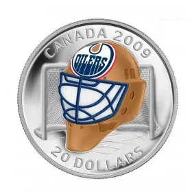 2009 Canadian $20 Edmonton Oilers Goalie Mask Sterling Silver Coloured Coin (Limited Edition)