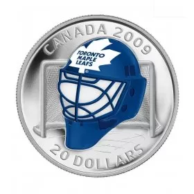 2009 Canadian $20 Toronto Maple Leafs Goalie Mask Sterling Silver Coloured Coin (Limited Edition)-capsule is slightly scuffed