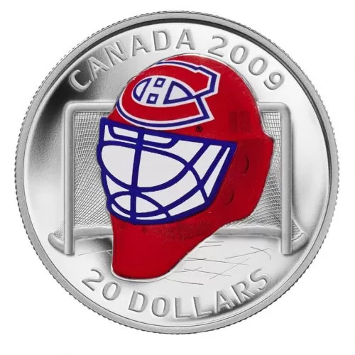 2009 Canadian $20 Montreal Canadiens Goalie Mask Sterling Silver Coloured Coin (Limited Edition)