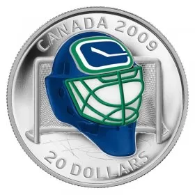 2009 Canadian $20 Vancouver Canucks Goalie Mask Sterling Silver Coloured Coin (Limited Edition)