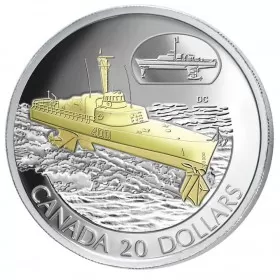 2003 Canadian $20 Transportation: The HMCS Bras d'or FHE-400 Sterling Silver Gold-plated Coin