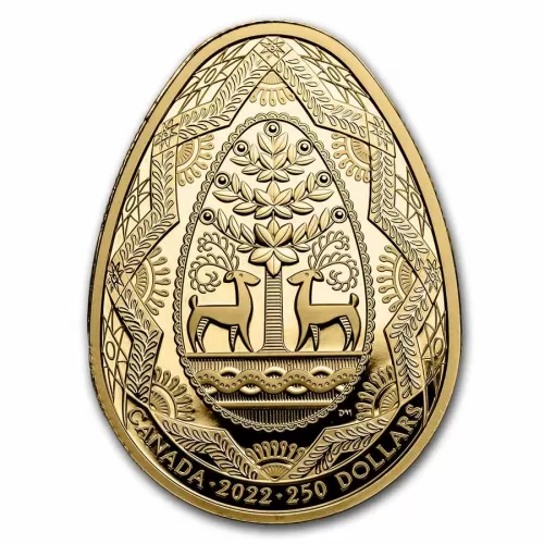 2022 Canadian $250 Traditional Pysanka 2 oz Pure Gold Egg-Shaped Coin