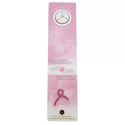 2006 Canadian 25-Cent Pink Ribbon Breast Cancer Awareness Coloured Quarter Coin, Lapel Pin & Bookmark