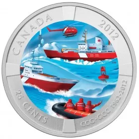 2012 Canadian 25-Cent Coast Guard (CCG) 50th Anniversary Coloured Coin