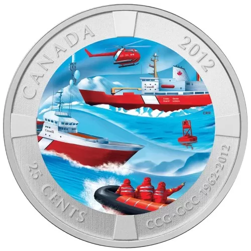 2012 Canadian 25-Cent Coast Guard (CCG) 50th Anniversary Coloured Coin