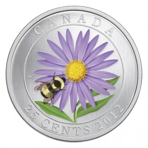 2012 Canadian 25-Cent Aster with Bumble Bee Coloured Coin
