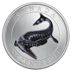 2013 Canadian 25-Cent Prehistoric Animals: Tylosaurus Pembinensis Coloured Coin (Glow-in-the-Dark)-no outside box