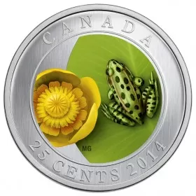 2014 Canadian 25-Cent Water Lily and Leopard Frog Coloured Coin