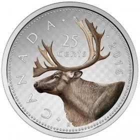 2016 Canadian 25-Cent Big Coin Series: Caribou 5-ounce Fine Silver Coloured Quarter Coin