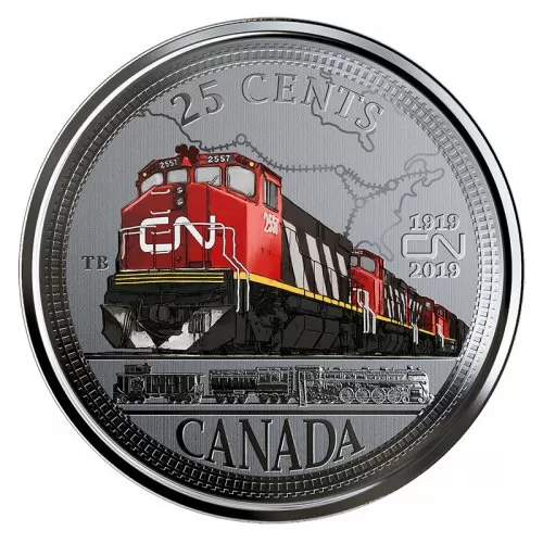 2019 (1919-) Canadian 25-Cent CN Railway 100th Anniversary Coloured Coin