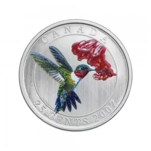 2007 Canadian 25-Cent Birds of Canada #2: Ruby-Throated Hummingbird Coloured Coin