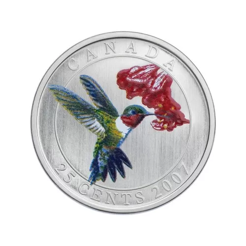 2007 Canadian 25-Cent Birds of Canada #2: Ruby-Throated Hummingbird Coloured Coin