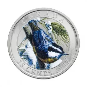 2007 Canadian 25-Cent Birds of Canada #1: Red-Breasted Nuthatch Coloured Coin-NO OUTSIDE BOX