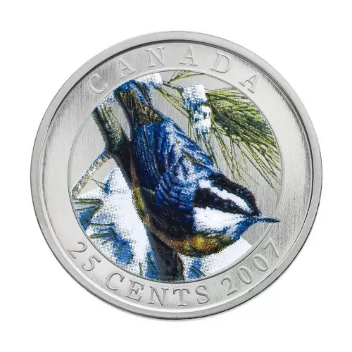 2007 Canadian 25-Cent Birds of Canada #1: Red-Breasted Nuthatch Coloured Coin-NO OUTSIDE BOX