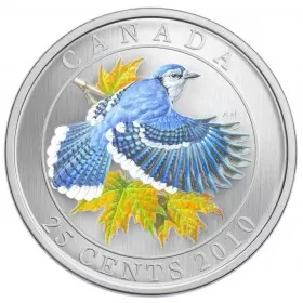 2010 Canadian 25-Cent Birds of Canada: Blue Jay Coloured Coin