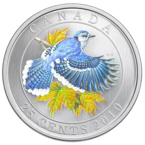 2010 Canadian 25-Cent Birds of Canada: Blue Jay Coloured Coin