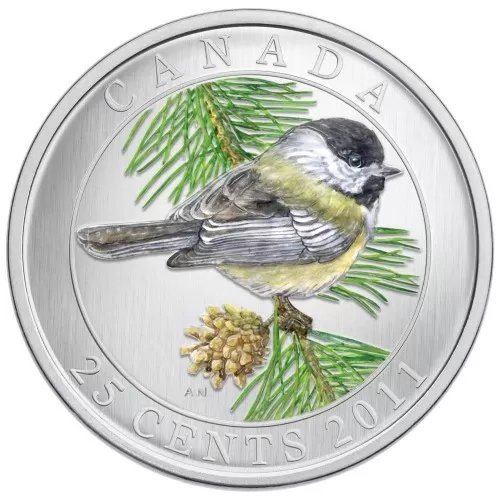 2011 Canadian 25-Cent Birds of Canada: Black-Capped Chickadee Coloured Coin