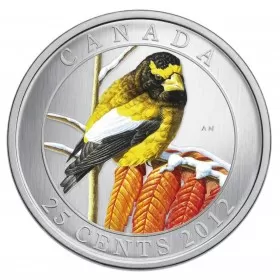 2012 Canadian 25-Cent Birds of Canada #10: Evening Grosbeak Coloured Coin