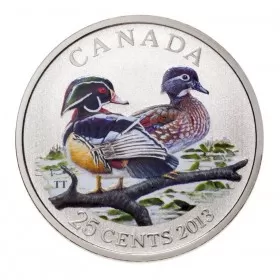 2013 Canadian 25-Cent Ducks of Canada: Wood Duck Coloured Coin - Lightly Colored