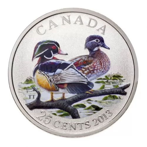 2013 Canadian 25-Cent Ducks of Canada: Wood Duck Coloured Coin - Lightly Colored