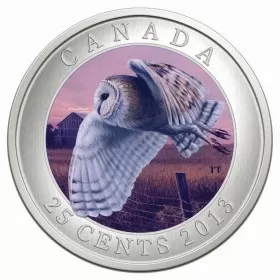 2013 Canadian 25-Cent Birds of Canada #12: Barn Owl Coloured Coin
