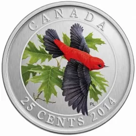 2014 Canadian 25-Cent Birds of Canada #14: Scarlet Tanager Coloured Coin