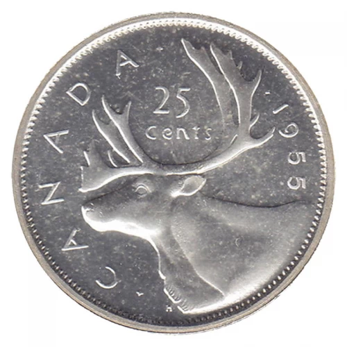 1955 Canadian 25-Cent Caribou Silver Quarter Coin (F or better)