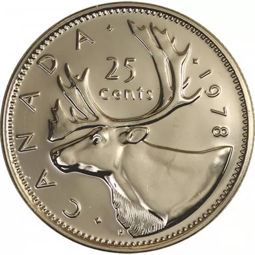 1978 Canadian 25-Cent Caribou, Small Denticles (Brilliant Uncirculated)