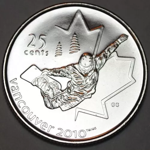 2008 Canadian 25-Cent Vancouver 2010 Olympics: Snowboarding Quarter Coin (Brilliant Uncirculated)