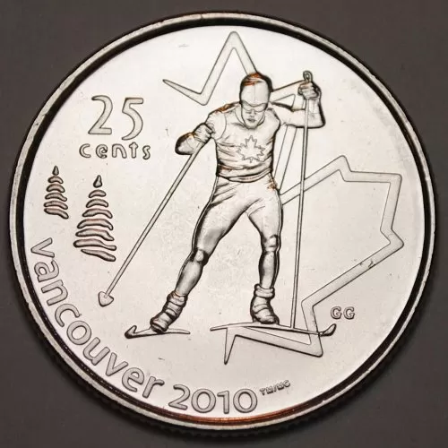 2009 Canadian 25-Cent Vancouver 2010 Olympics: Cross Country Skiing Quarter Coin (Brilliant Uncirculated)