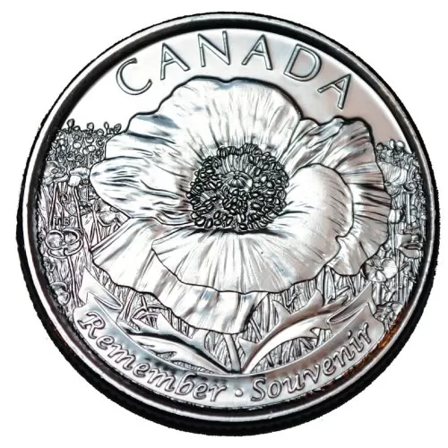 2015 Canadian 25-Cent Remembrance Poppy Non-coloured Quarter Coin (Brilliant Uncirculated)
