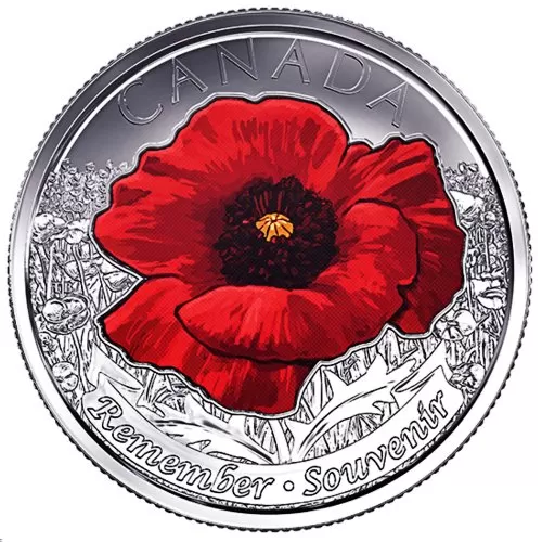 2015 Canadian 25-Cent Remembrance Poppy Coloured Quarter Coin (AU)