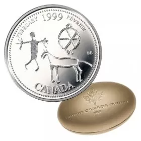 1999 Canadian 25-Cent February: Etched in Stone Millennium Quarter Proof Silver Coin