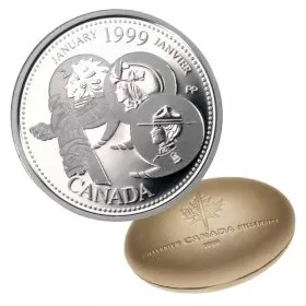 1999 Canadian 25-Cent January: A Country Unfolds Millennium Quarter Proof Silver Coin
