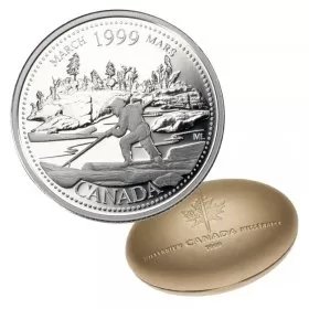 1999 Canadian 25-Cent March: The Log Drive Millennium Quarter Proof Silver Coin 