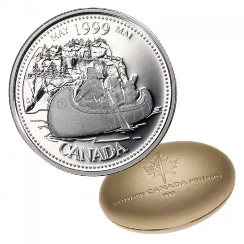 1999 Canadian 25-Cent May: The Voyageurs Millennium Quarter Proof Silver Coin