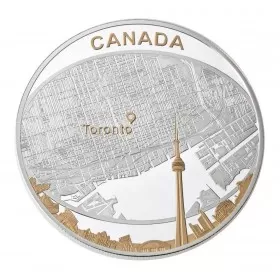 2011 Canadian $25 Toronto City Map 2 oz Fine Silver & Gold-plated Coin