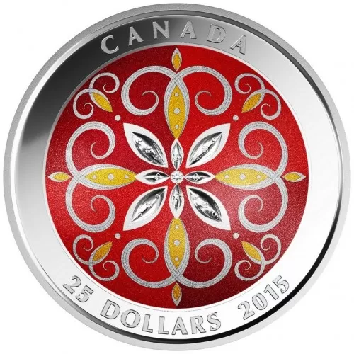 2015 Canadian $25 Christmas Ornament - Fine Silver Coloured Coin (Ultra-High Relief)